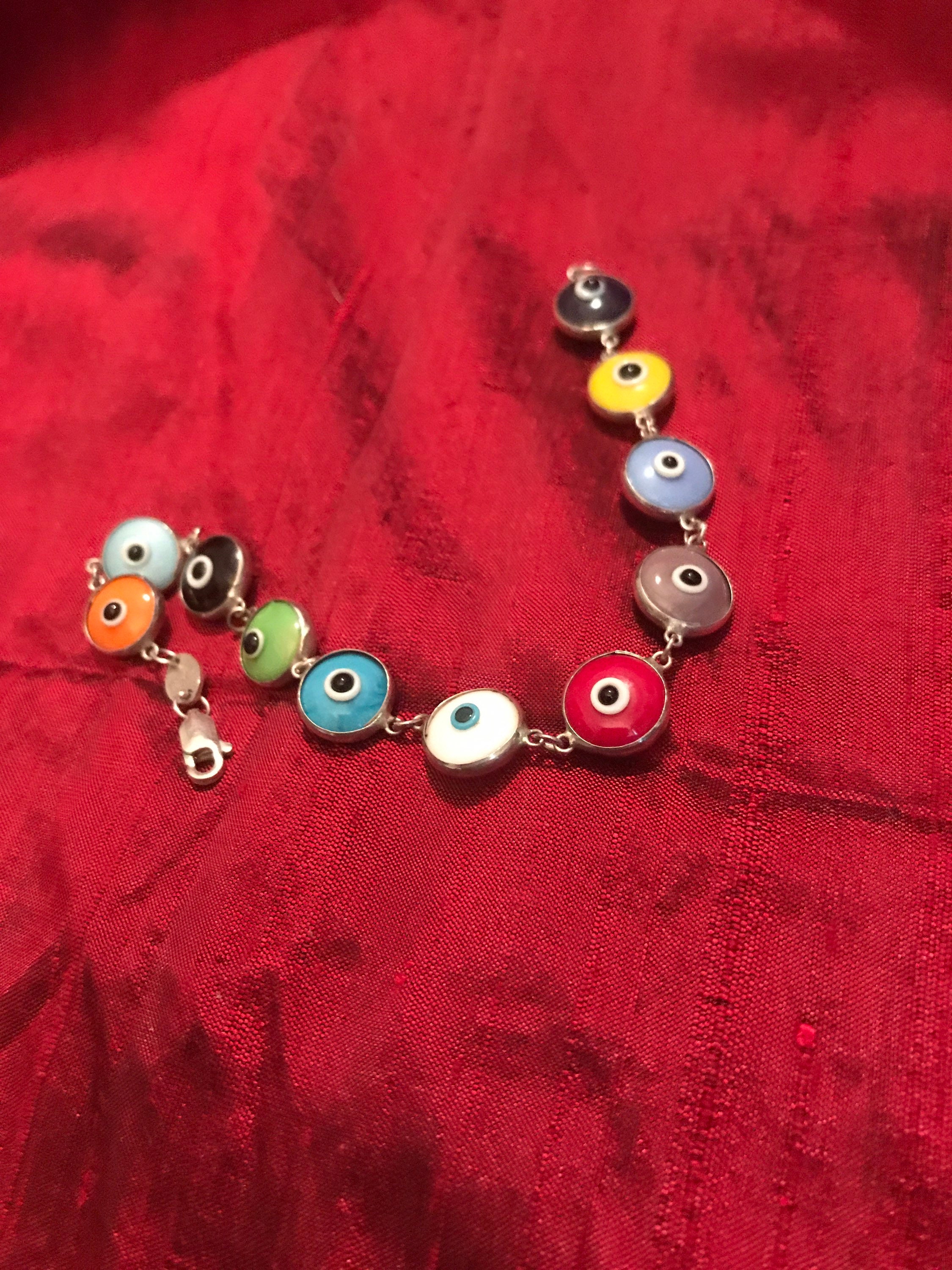 Multi Colored evil Eyes Bracelet, 925 Silver. 7.6 Long. Etsy