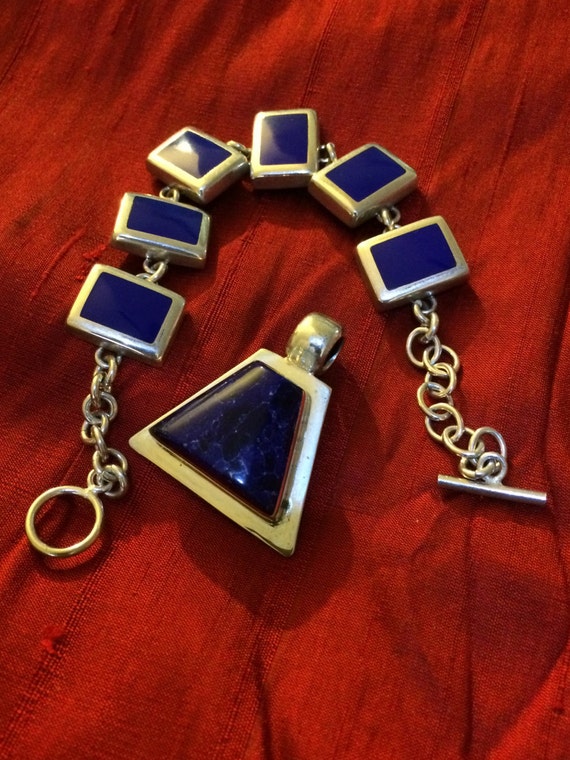 925 Solid Sterling Silver and Cobalt blue - image 1