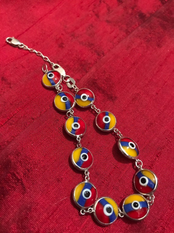 Multi Colored, "Evil Eyes" Bracelet, 925 Silver - image 3