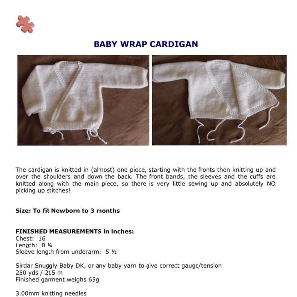 Newborn Baby Wrap Crossover Cardigan : Hand Knitting Pattern. Download version
