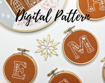 Christmas Alphabet Embroidery Pattern, PDF Embroidery Pattern, Digital Download, Christmas Embroidery, Embroidery Supplies