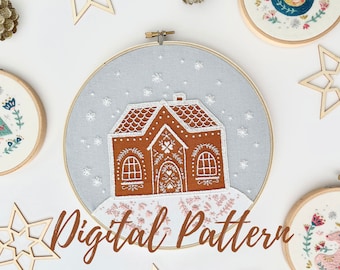 Gingerbread House Embroidery Pattern, PDF Embroidery Pattern, Digital Download, Christmas Embroidery, Embroidery Supplies, Gingerbread House