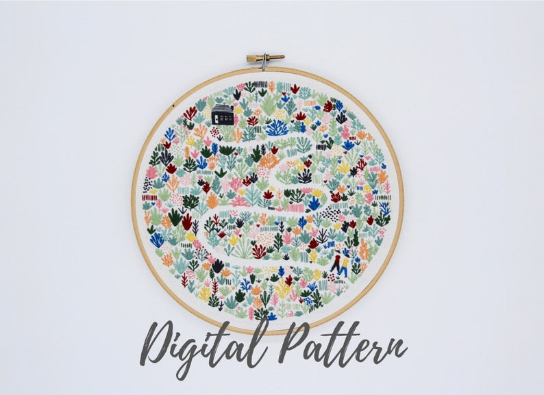 PDF Digital Download Floral Field Embroidery Pattern image 0