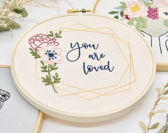 You Are Loved Embroidery Pattern, PDF Embroidery Pattern, Floral Embroidery Pattern, Floral Needlework, Digital Download, You Are Loved