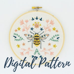 Bees Knees Embroidery Pattern, PDF Digital Download, Bee Embroidery Pattern, Digital Download, Embroidery Supplies, Bee Needlework