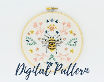 Bees Knees Embroidery Pattern, PDF Digital Download, Bee Embroidery Pattern, Digital Download, Embroidery Supplies, Bee Needlework