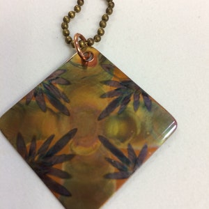 Flame painted copper 1.25x1.25&quot;pendant