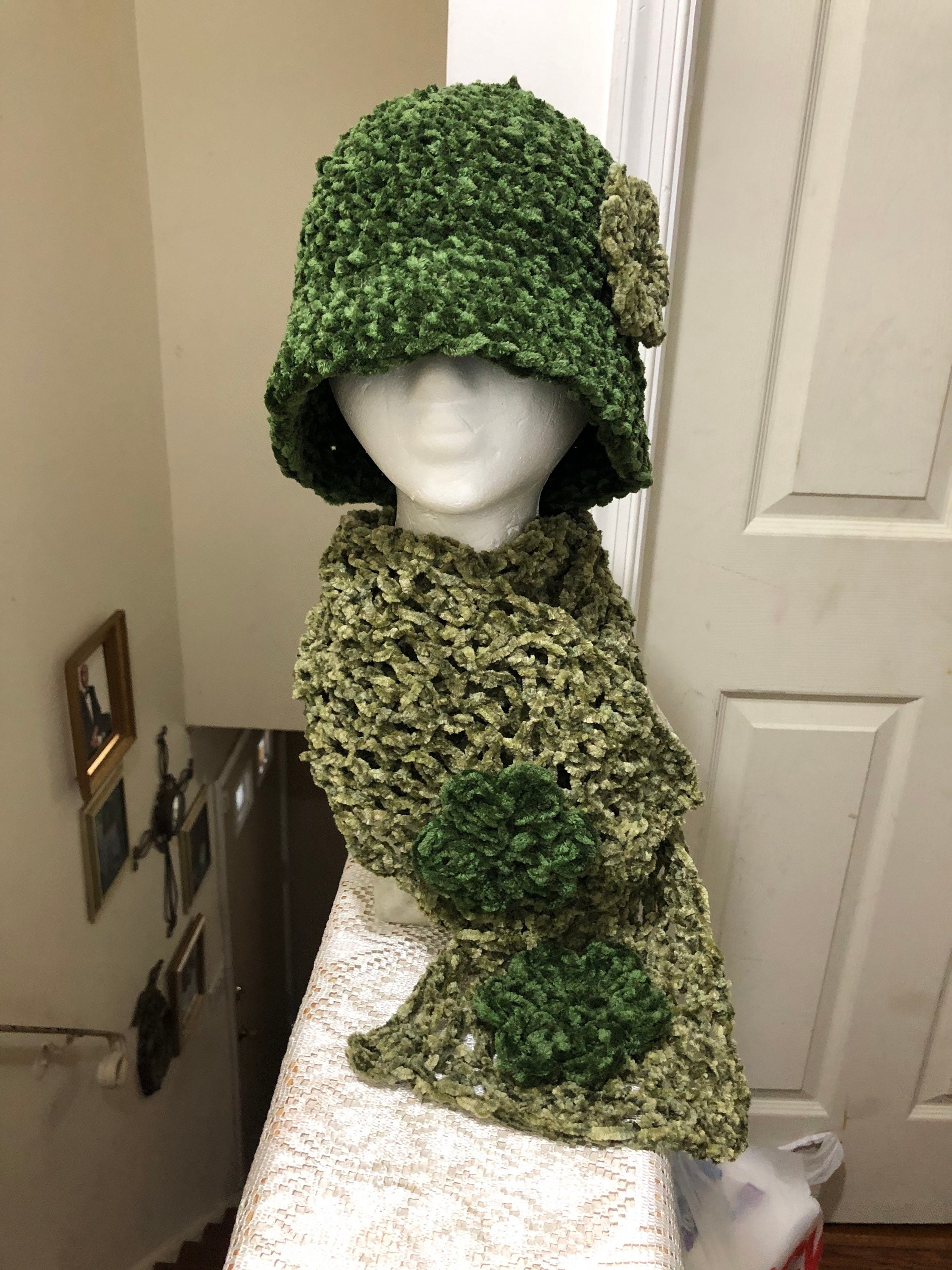 Chenille Hat & Scarf Set (accented with flowers) Chenille 3-Piece Set Warm Winter Beanie Hat, Scarf, Touch  main image 4