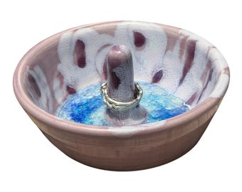 Handmade Ceramic Ring Holder Dish with Fused Glass Center | Pink Pottery Jewelry Dish | Engagement Ring Holder | Bridal Gift