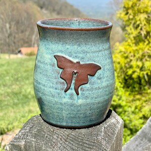 Luna moth mug, pottery, tumbler, handmade, moon, boho, gift, celestial, Tumbler, 16oz