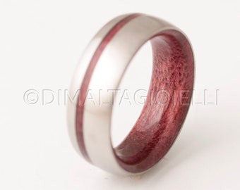 titanium wood ring mens wedding band engagement ring purple heart wood ring