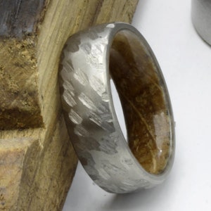 Whiskey Barrel Ring Mens Wedding Band Wood Inlay Ring - Titanium Ring Wood Wedding Band Mens Ring - Unique Whiskey Ring Wood Ring Men