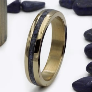 Bronze and Stone ring anniversary Gift for men women lined with Raw Lapis Lazuli gemstone shine band Ring for men and women Custom made ring