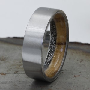 Meteorite ring Olive wood Gibeon wedding ring Space rock Band mens wedding band Titanium Flat band man ring Anniversary Gift, His Her Gift
