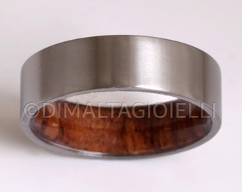Gift for her him, Wide Flat wedding band, Unisex, Rosewood inner band, Brushed Titanium, Comfort fit, Lightweight Metal, Promise Anniversary