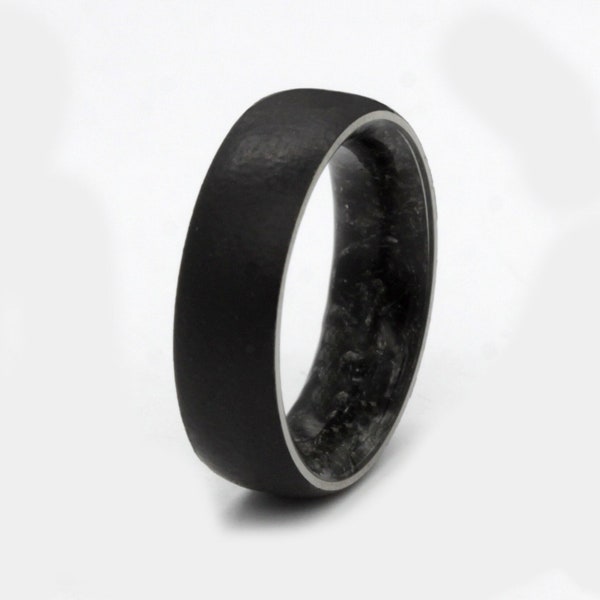 Obsidian ring raw stone wedding band Black titanium men women ring Comfort fit engagement band