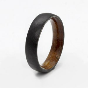 Red cedar ring for man and woman black titanium wedding band wood wedding ring wooden band his her hammered metal