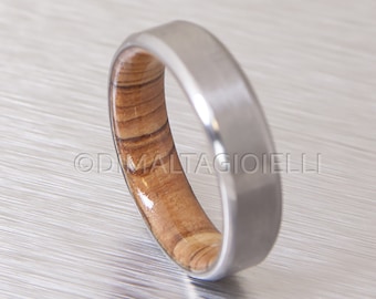 Titanium and Olive Rings // Mens Wood Rings //wood Wedding Band //Men's wedding Band // beveled edge