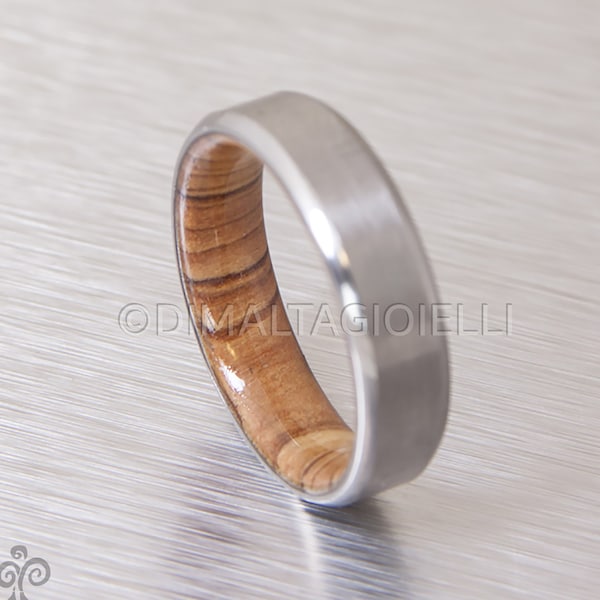 Titanium and Olive Rings // Mens Wood Rings //wood Wedding Band //Men's wedding Band // beveled edge