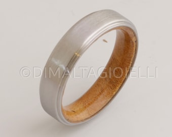 Wood Ring with Metal , Wood Ring Band , Apricot Tree wood ring , Male Wedding Band , gift for him her , 5mm Wedding Band