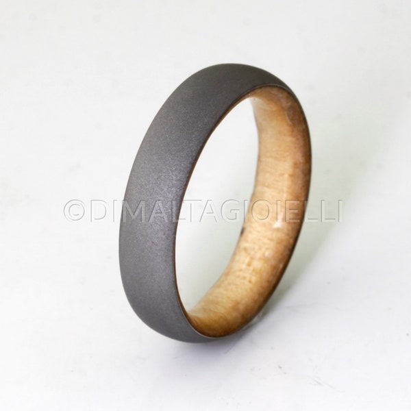 wedding ring men wood mens wedding band woman ring sandblasted size 3 to 16 titanium ring wood dark metal ring 3 to 14 mm comfort fit dome