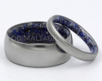wedding ring set Lapis Lazuli ring set men woman titanium band set natural genuine raw stone blue rings men woman size 3 to 16 rounded