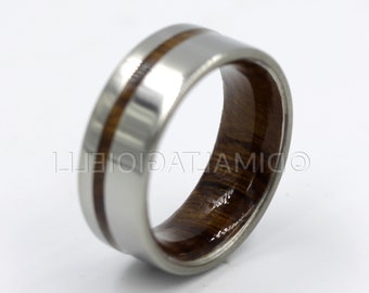 Metal Wood ring lined with Desert Ironwood, 8 mm titanium ring,  Flat Wedding Band, Handmade gift