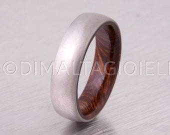 6mm titanium ring, Iron Wood ring for men and women, Wooden ring Men, dome wedding band, Metal Wood Ring Handmade Custom ring