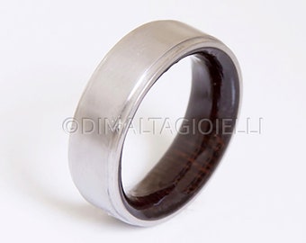 Metal and wood ring, Gift for Boyfriend girlfriend, Australian Wood Wenge, Flat wooden band man woman size