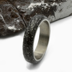 Meteorite wedding ring, Titanium Band, Gibeon space Rock , Gift for men and women, Meteorite Jewelry, 6 mm round band space dust gift