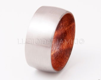 Redwood ring, Metal and Wood ring, round wedding band, Anniversary ring , titanium wedding band , custom Gift , man and woman ring