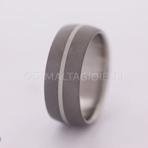 Sandblasted Titanium ring lined with Silver Gift for Boyfriend - Simple Wedding Band - Promise Ring - Stackable