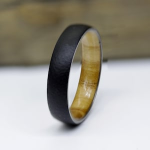 Titanium and Olive Rings // Mens Wood Rings //wood Wedding Band //Men's wedding Band // dome round band black ring