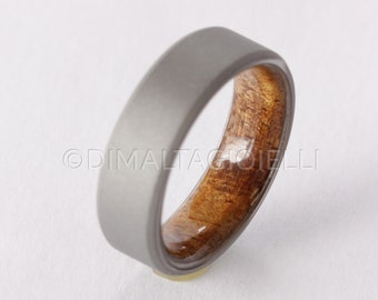 Hawaiian Koa Ring wedding ring men wood mens wedding band woman ring sandblasted size 3 to 16 titanium ring wood dark metal ring 3 to 14 mm