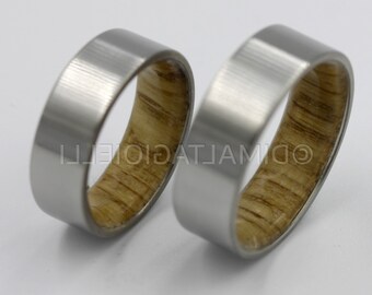 Set Bourbon Holzringe Whisky Holzringe Flache Titanbänder Bourbon Barrel Ring Whisky Stabholzring 7 mm Metall Holzhochzeit