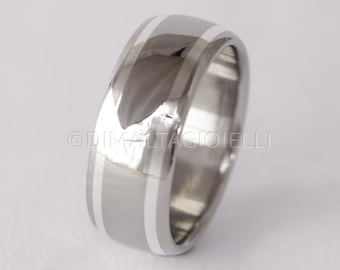Half Round Band gift or her him Silver lined Titanium Bands 8mm Men Wedding Ring Promise Ring