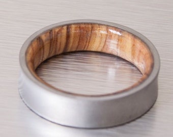 Titanium and Olive Rings  Mens Wood Rings wood Wedding Band Men's wedding Band