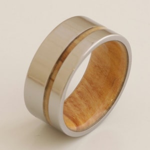 Wood wedding Band, men wedding Ring, man Woman Anniversary Promise Groom Bride ring, Titanium Flat Band, Wide Man Ring, 10mm ring