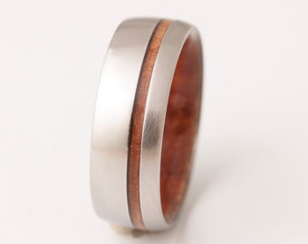 Titanium and Red Wood  Mens Wood Rings wood Wedding Band Men&#39;s wedding Band metal wood jewelry