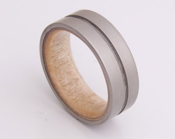 Titanium and Maple Birdeye  Mens Wood Rings wood Wedding Band Men's wedding Band Engagement Ring