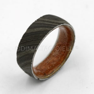 Damascus steel ring Fossil Wood wedding ring black Damascus steel wedding band for men and woman image 3