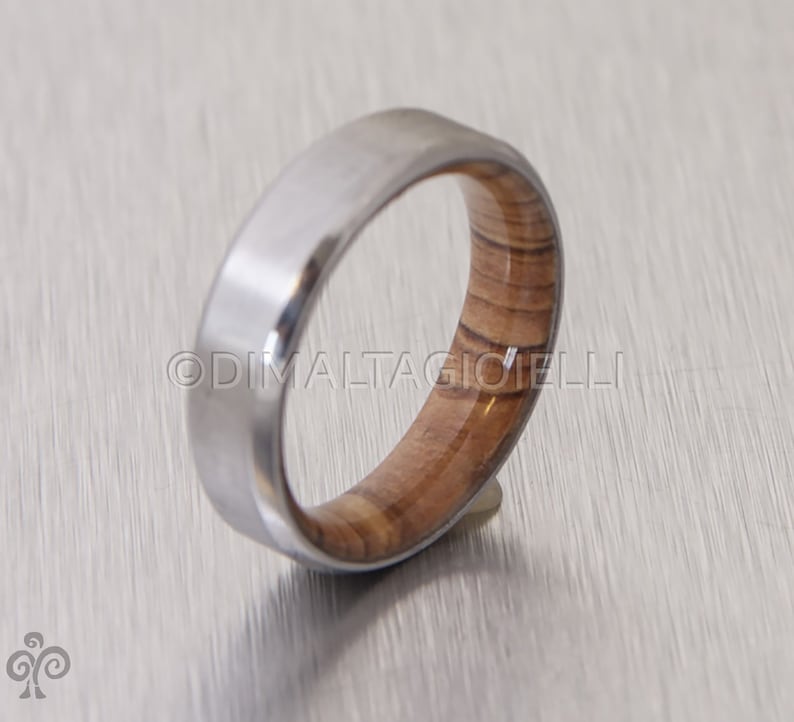 Titanium and Olive Rings // Mens Wood Rings //wood Wedding Band //Men's wedding Band // beveled edge image 2
