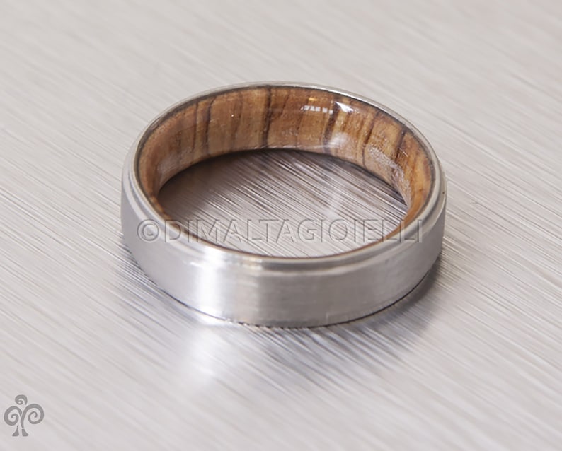 Titanium and Olive Rings // Mens Wood Rings //wood Wedding Band //Men's wedding Band // beveled edge image 3