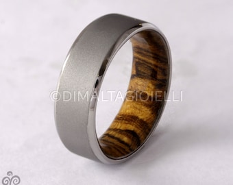 Men's Titanium and Wood Band Ring - Bocote wood with Sandblasted Metal - Comfort Fit - US Made Jewelry - Size 3 to 16