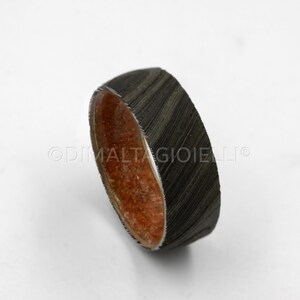 Damascus steel ring Fossil Wood wedding ring black Damascus steel wedding band for men and woman image 5