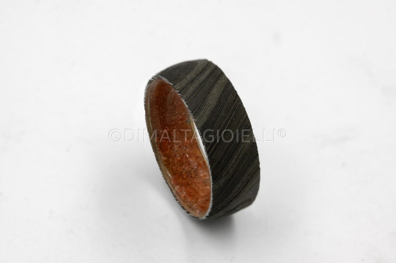 Damascus steel ring Fossil Wood wedding ring black Damascus steel wedding band for men and woman image 5