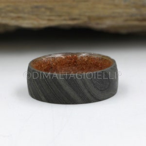 Damascus steel ring Fossil Wood wedding ring black Damascus steel wedding band for men and woman image 9