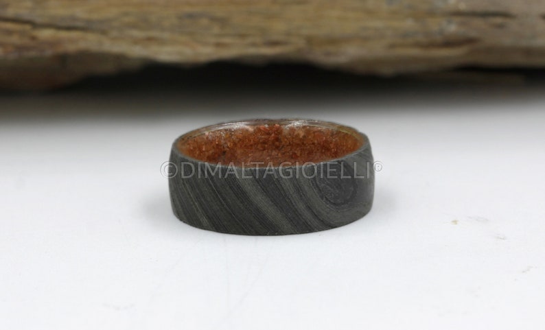 Damascus steel ring Fossil Wood wedding ring black Damascus steel wedding band for men and woman image 9