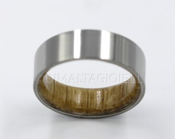 Bourbon Wood Ring, Whiskey Wood Ring, Flat band man, Bourbon Barrel Ring, Whisky Staves wood ring, 7mm Flat man band, Metal Wood wedding