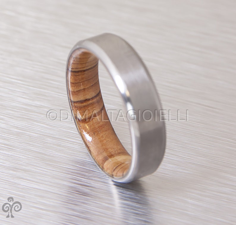 Titanium and Olive Rings // Mens Wood Rings //wood Wedding Band //Men's wedding Band // beveled edge image 1